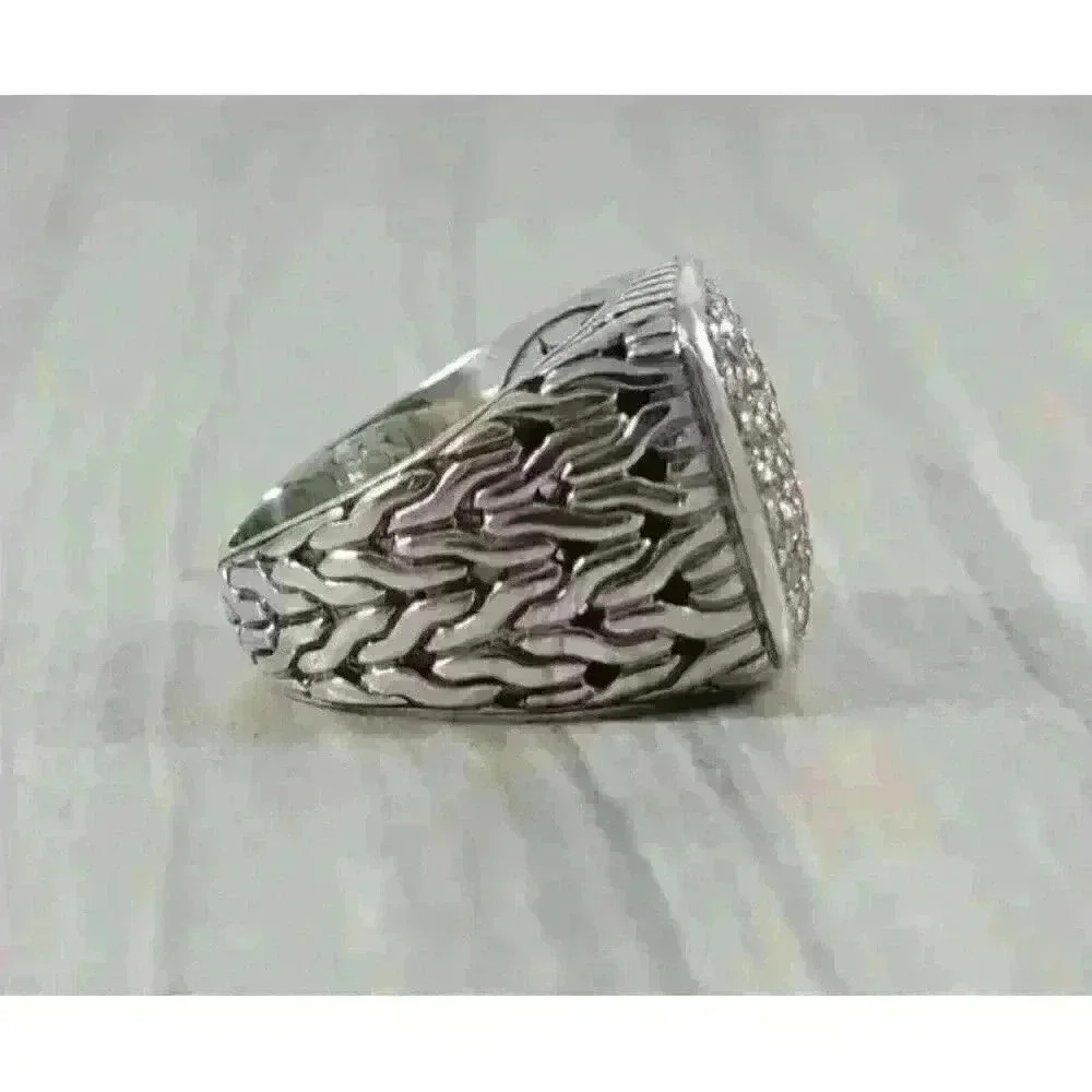 John Hardy Sterling Silver Classic Chain Signet Ring with Diamonds Size 8.75 - Picture 4 of 13